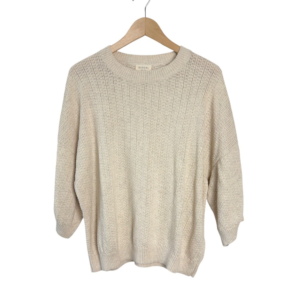 Kordal New York Pima Cotton Baby Alpaca Knit Sweater Cream 3/4 Sleeve OS